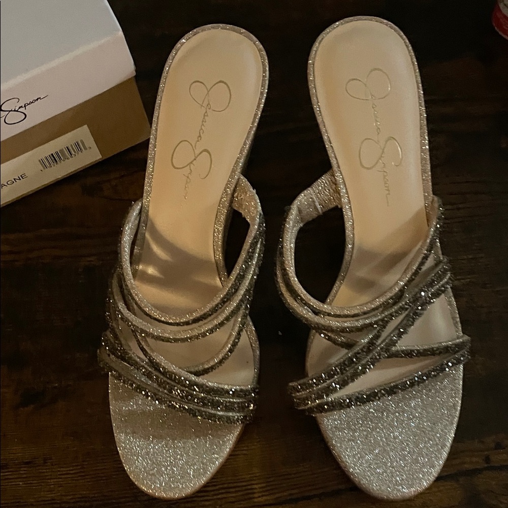 Jessica Simpson Sparkling Silver Strappy Heels